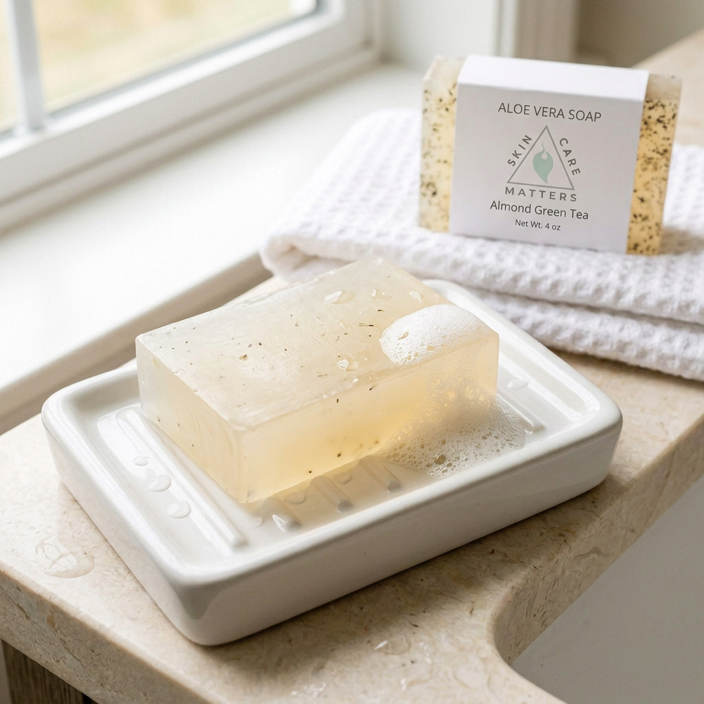 Aloe soap lifestyle revision with fewer flecks and a new composition