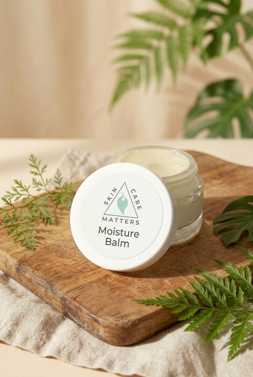 Moisture Balm with a round label and relaxed cozy styling