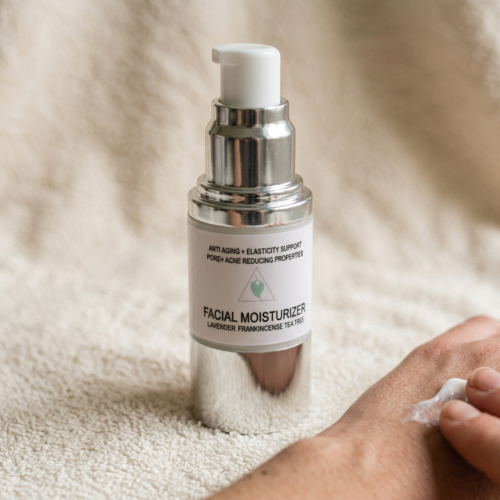 Product-focused moisturizer lifestyle photo with minimal hand detail