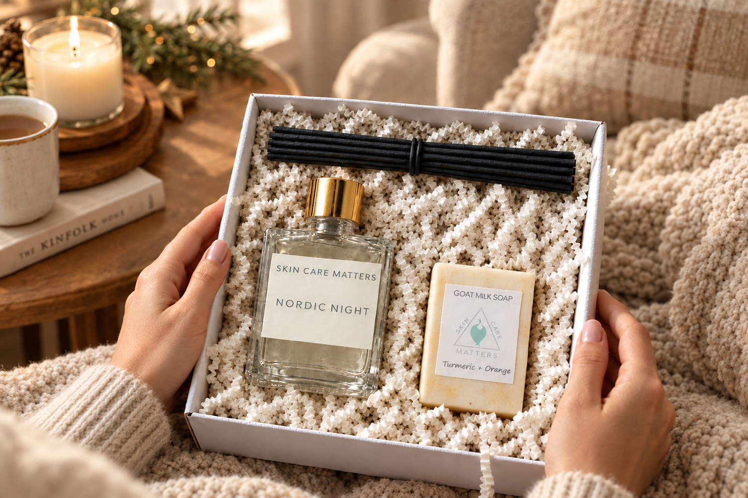 Updated lifestyle shot: soap label now says Turmeric + Orange